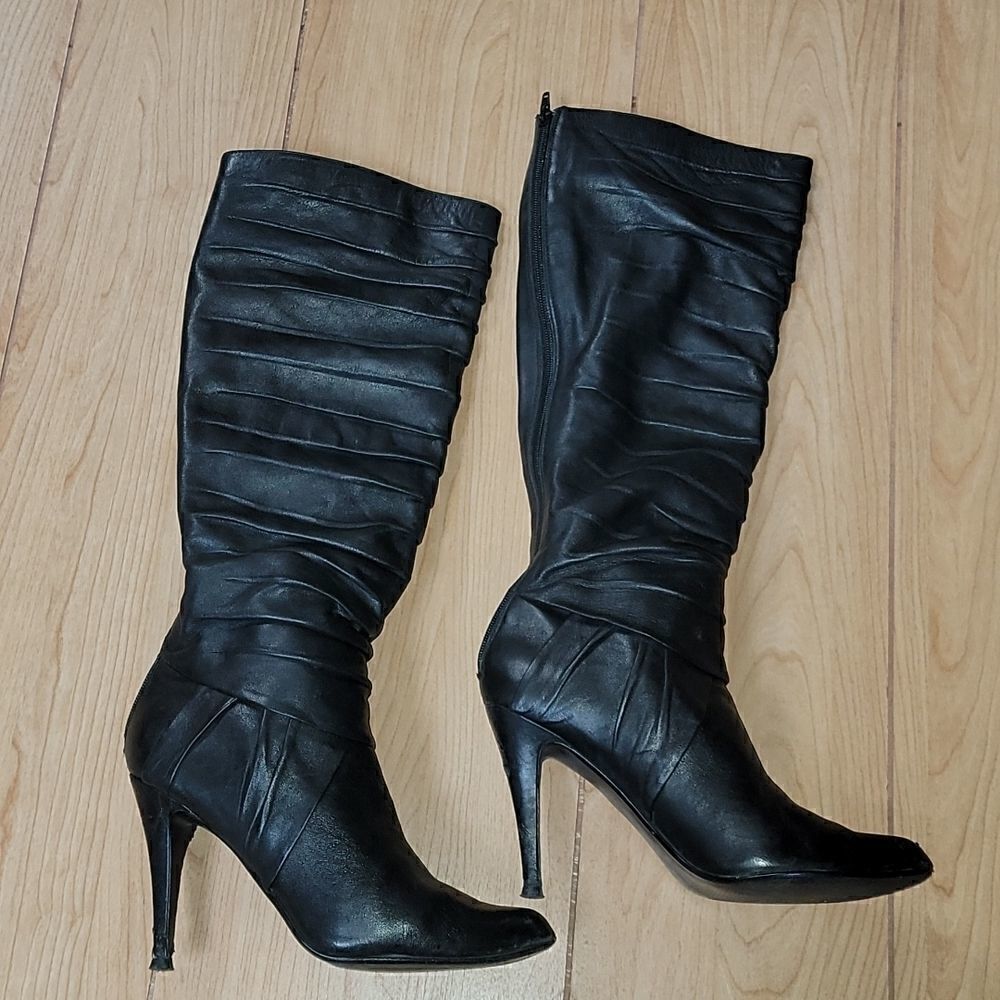 ALDO BLACK SLOUCH HIGH HEEL BOOTS, SIZE 40 (8.5) - Picture 2 of 15